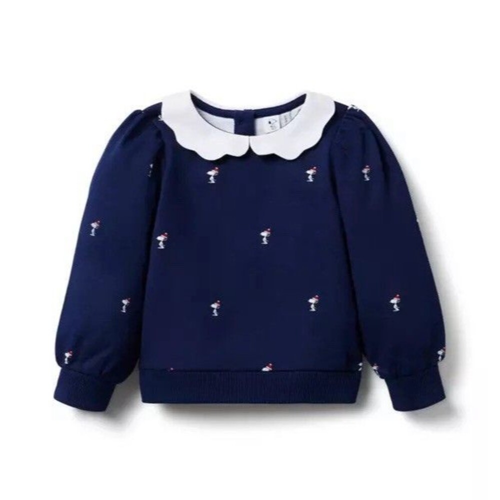 Janie and Jack Peanuts Snoopy Christmas Collar Sweatshirt Girls Size 7 Navy
